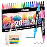 20 Textilstifte Dual Tip – Waschmaschinenfest und Permanent für T-Shirts, Stofftaschen, Schuhe und mehr – Ungiftig, ideal für Kinder und Erwachsene