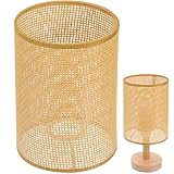 ETHZZLE Rustikaler Lampenschirm aus Gewebtem Rattan E27 Tischlampenschirm Natürlicher Lampenschirmbezug mit Metallrahmen Sanfte Beleuchtung für Wohn und Schlafzimmer Vielseitig für Steh