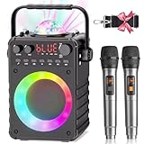 Karaoke Maschine mit 2 Mikrofonen: [Upgrade 2024] Karaoke Anlage mit 2 Mikrofonen für Erwachsene Kinder - Tragbare Bluetooth Party Lautsprecher mit LED-Disco-Kugel, unterstützt AUX, USB,TF-Karte, TV