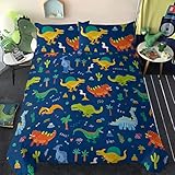 Yieyh Bettbezug-Set mit Dinosaurier-Motiv for Jungen in Zwillingsgröße, niedliches antikes Tier-Bettwäsche-Set, handgezeichneter Dino-Cartoon-Bettbezug aus Polyester(6,70x133cm 2pcs)