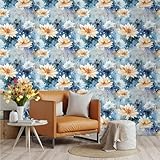 Klebefolie Möbel Eleganter Blauer Lotus Selbstklebende Folie Vinyl Selbstklebende Tapete Wasserdicht Möbelfolie Dekorative Wandtapete Wohnzimmer Schrank Tapeten 2P (45x300 cm)