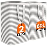 Lifewit 80L großer Wäschekorb, faltbare Wäschebox mit Griffen, wasserdichter Wäschekorb zur Aufbewahrung von Hosen, Kleidung, Handtüchern, 40 * 30 * 67cm, 2Pack