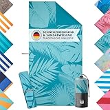 Blumtal Strandtuch XXL aus Mikrofaser - kompaktes und schnelltrocknendes Handtuch/Strandhandtuch 90x180 - Stranddecke sandfrei mit Band - Badetücher schnelltrocknend mit türkisem Palmen-Motiv