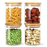 HUALIANG Vorratsdosen Glas 4er Set,500ml Glasbehälter mit Deckel aus Bambus,Vorratsgläser mit Etiketten,Luftdicht Lebensmittelbehälter aus Borosilikatglas,Aufbewahrungsgläser Küche für Gewürze,Kaffee
