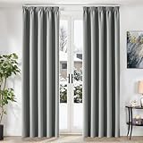 TOPICK Vorhänge Blickdicht Wohnzimmer Gardinen mit Kräuselband Verdunklungsvorhänge Blackout Curtains 245x140 cm 2er Set Gardinen für Schienensystem Schlafzimmer Übergardinen Hellgrau