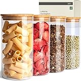 KIVY Vorratsgläser mit Deckel Luftdicht [4x 1200ml] - Vorratsdosen Glas mit Deckel - Glasbehälter mit Deckel - Müsli Aufbewahrung Küche - Vorratsglas mit Holzdeckel - Vorratsbehälter Glas Bambus