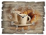 ARTLAND Wanddeko Wanduhr ohne Tickgeräusche aus Holz Funkuhr 40x30 cm Rechteckig Lautlos Kaffee Cappuccino Croissant Coffee Cafe Originell T5XO