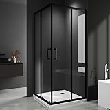 Duschkabine Eckeinstieg 90x90cm Schiebetür Duschabtrennung, Dusche Doppel Schiebetüren Duschwand aus 6mm ESG Sicherheitsglas, Duschtür Eckdusche Höhe 185cm in Schwarz Alu