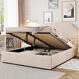 Kelodan Polsterbett 140x200cm, Ausgestattet mit hydraulischer Staufunktion, Stauraum, Doppelbett, Weicher gestreifter Plüschstoff, mit EIN breites Kopfteil