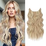 Clip-in Extensions für Damen mit langem Gummiband, gewellt, blond, synthetische Haarteile, 55 cm