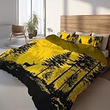 Generisch Minimalistisch Bettwäsche Set 200 x 200 cm, Goldgelb Bettbezug für Kinder Jugendliche und Erwachsene, Hirsch Wald Heiter Weich Flauschige Atmungsaktiv Mikrofaser Deckenbezug