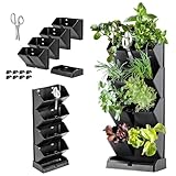 KADAX Vertikaler Garten, Pflanzturm aus robustem Kunststoff, Säulentopf mit Untersatz in 2 Farbvarianten, Kräutergarten für Balkon, Terrasse, Küche und Garten (Anthrazit)