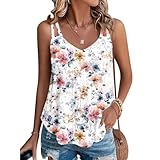 Damen Sommer Tank Tops Damen Westen Tanks Blumendruck Tank Top Rundhals Ärmellos T-Shirts Ösen Stickerei Loose Fit Casual Sommer Hohle Weste Sexy Rückenfrei Top Lockere Passform Casual Shirts, 66**