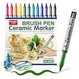 Caelura 12 Farben Porzellanstifte Spülmaschinenfest, Set Porzellan-Pinselstift Wasserfester keramik stifte für Glas,Stein, Tassen Keramik Mustern und Designkreationen Auf
