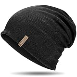 HAMUNI Mütze Damen Dünne Mütze Herren - Slouch Beanie Mütze - Leicht Weich Chemo Mütze - Atmungsaktiv Long Beanie - Elastisch Mütze - Ideale Beanie Mütze für Alle Jahreszeiten (Schwarz 01)
