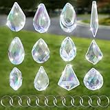12 Stück Sonnenfänger Kristall, Kristalle zum Aufhängen, Suncatcher Lichtfänger mit 12 Stück Metallring, Prisma Kristall Anhänger für Kronleuchter, Fenster, Garten, Zuhause Deko