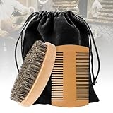 Bartkamm & Bartbürste Set,Bartbürste mit Wildschweinborsten,Bartkamm für Männer,Bart Bürste aus Holz und Bartkamm,Beard Comb,Beard Brush for Men,Bartpflegewerkzeug für Männer Reise Tägliche Bartpflege