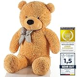 Feluna Riesen Teddybär XXL Kuschelbär 120 cm groß Plüschbär - Original Teddy Bär mit Schleife Hellbraun