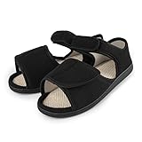 TIESTRA Diabetiker Sandalen Herren Weit Offene orthopädische Verstellbare Gesundheitsschuhe Memory Foam Sohle Ödeme Schuhe Herren, Schwarz UK7/EU41