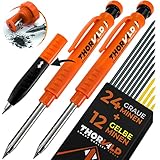 THORVALD 2x Robuster Zimmermannsbleistift mit 38 Minen, Spitzer & Schreibaufsatz – Tieflochmarker Druckbleistift für Handwerker – Perfekt für Baustelle, Holz, Metall & Beton