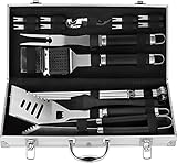 grilljoy 20PC Grillbesteck-Set, Hochleistungs Grillzubehör aus Edelstahl in einem Aluminiumgehäuse, Kompletter Grillkoffer im Freien, Perfektes Grillset-Geschenk für Geburtstag, Weihnachtstag