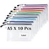 TRANBO 10 Stücke Reißverschlusstaschen A5, Wasserdichte Mesh-Taschen Dokumententasche, Zipper Tasche zur Aufbewahrung von Ordnern, Schreibwaren,Geeignet für Schule, Büro, Reisen