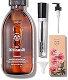 Bionoble Rizinusöl Bio 200ml - 100% Rein, Natürlich und Kaltgepresst - Wimpern, Augenbrauen, Haare, Bart, Nägel - Vegan und Cruelty Free - Castor Oil - Glasflasche + Pumpe + Mascara Kit
