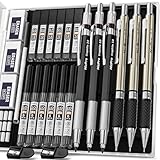 Nicpro 6 Stück Druckbleistifte Set, Metall Mechanische Bleistifte 0,5 mm, 0,7 mm, 0,9 mm, 2mm Fallminenstift (2B HB 2H) mit 12 Dosen HB Bleistiftminen & 3 Radiergummis, Etui für Schreiben, Zeichnen