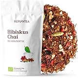 Bio Hibiskus Chai Tee 100g | Wärmender Gewürztee mit Zimt & Ingwer für Herbst & Winter | Rooibos & Hibiskusblüten Lose | Ohne Koffein REPLANTEA