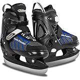 Nattork verstellbare Kinder Eisrutsche für Jungen Mädchen Erwachsene, weiche Polsterung und verstärkte Knöchelstütze Eishockey-Skates（Blue, M）