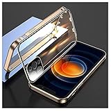 ROMDS Schutzhülle für iPhone 14/14 Plus/14 Pro/14 Pro Max 360 Grad Vorder- und Rückseite, klare gehärtete Glasabdeckung, Metall-Stoßfängerrahmen-Design, Flip-Abdeckung, Gold, für 14 Pro
