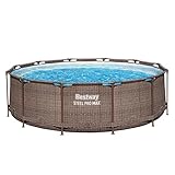 Bestway Steel Pro MAX Solo Pool ohne Zubehör 366 x 100 cm, Rattan-Optik (Schokobraun), rund