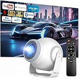 Mini Beamer Unterstützt 4K & 8K 1080P, Smart Beamer mit 5G WiFi 6 BT 5.4, Android 14-System, Tragbarer Projektor 270° Dreh mit HDMI/USB/DC, 8G Speicher, Auto Horizontal Trapezoid Correction (Weiß)
