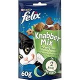 FELIX KnabberMix Hof & Wiese Katzensnack, Knusper-Leckerlie mit 3 Geschmacksrichtungen, 8er Pack (8 x 60g)