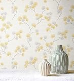 GAULAN 500682374 - Vinyltapete, Strapazierfähig, Abwaschbar. Tapete mit gelben japanischen Blumen und reliefartiger Textur für Wohnzimmer Küche Bad Schlafzimmer - Muster DIN A4