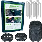 Fycooler 20m² Unkrautvlies Gartenvlies gegen Unkraut – Unkrautfolie Wasserdurchlässig – Reißfestes Unkrautflies 90g/m² – Hohe UV-Stabilisierung (10mx2m-Gefaltet)-mit 15 Erdanker & 15 Pufferscheibe