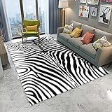Schwarz Und Weiß Zebra Teppich Wohnzimmer, Teppich Waschbarer rutschfest, teppiche Moderne, Teppich Kinderzimmer, Deko Wohnzimmer Schlafzimmer Carpet, 120 x 170 cm