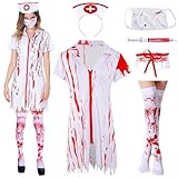 IWTBNOA Zombie Krankenschwester Kostüm, Halloween Kostüm Damen, Krankenschwester Zombie Set, Schaurige Krankenschwester Zombie, Blutige Krankenschwester Uniform, Halloween Karneval Fasching Zubehör