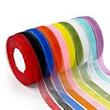 ZADAWERK® Organzaband - Standard - 12 mm x 45 m - 10 Rollen - 10 Farben - leuchtend - transparent glänzend - Dekoration - Geschenkband - Schleifenband