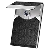 DMFLY Business Card Holder Case - PU Leather Business Card Case Name Card Holder Slim Metal Pocket Card Holder with Magnetic Shut, Black