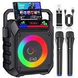 Socodox Karaoke Maschine mit 2 Mikrofone, Tragbaren Bluetooth Lautsprecher Box für Erwachsene/Kinder mit Lichteffekte PA Komplettsets, Unterstützt TF/USB, FM, Rec, AUX in, für Partys,Gesang,DJ,Events
