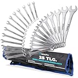 WERKFIX Ring-Maulschlüsselsatz 25-tlg. 6–32 mm | CrV-Stahl Schraubenschlüssel Set KFZ Werkstatt | Gabelschlüssel mattiert & laser-markiert | Profi Schraubenschlüssel Set mit Rolltasche