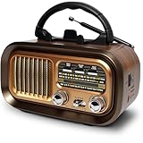 Retro Radio mit Bluetooth, AM/FM/SW Klein Radio Batteriebetrieben und Küchenausführung 1200mAh Akku/D-Zellen Betrieb Tragbares Multimediasystem mit USB/TF-Kartensteckplatz & TWS Funktion