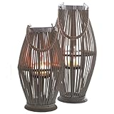 Laterne aus Bambus mit Henkel und Glaszylinder - Bambuslaterne Windlicht aus Bambus Gartenlaterne Größe H 40 cm, Holzfarbe