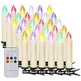 yunsheng 30er RGB Weihnachtsbaumkerzen mit Fernbedienung Timer, Warmweiß Christbaumkerzen Kabellos, Batteriebetriebene Flammenlose Flackern Weihnachtsbaum Lichterkette, Wasserdicht, Weihnachtsdeko