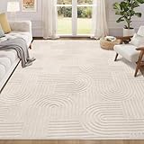 Enyhom Waschbarer Teppich Wohnzimmer Hochwertiger Geometrischem Großer Teppich luxuriös Superweich Kurzflorteppich Modern rutschfest Vorleger für Esszimmer Küchen, Creme 120 x 160 cm
