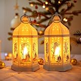 2 Stück Weihnachtsdeko Laterne Weihnachtslaterne mit Warmweißes Licht, Weihnachten Deko Laterne Beleuchtete Windlicht Weihnachten, Weihnachtsbeleuchtung Weihnachtsdekoration Innen Außen Deko Tischdeko