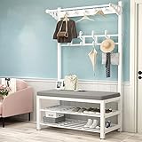 angroups Garderobenständer,Metall Garderobe, Kleiderständer mit Schuhregal, freistehende Garderobe, Hall Garderobe mit 11 Haken, Metallrahmen, für Flur Schlafzimmer (100X33X172CM)