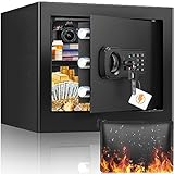 25L Safe Tresor Feuerfest für Zuhause, mit feuerfester Tasche, Digitaler Tresor mit Herausnehmbares Regal und Alarmanlage, Heimsafeschrank Aufbewahrung von Geld, Dokumente, Medikamenten