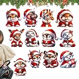 Tierschmuck für Weihnachtsbäume, Tierdekorationen für Weihnachtsbäume - 12 x Winterdekorationen aus Holz mit Weihnachtsmann-Kostüm, niedliche Dekoration für den Weihnachtsbaum d